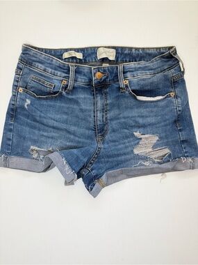 Universal Thread Women's Distressed Blue Denim Roll-Hem Shorts